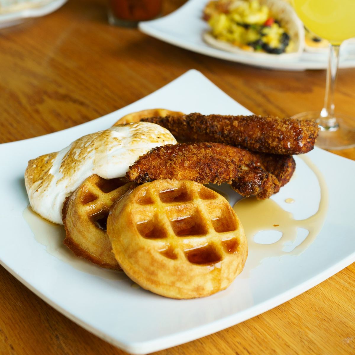 Chicken and waffles from the brunch menu